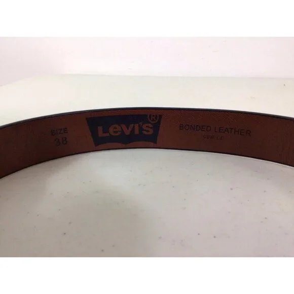 Levis Leather Belt Brass Buckle Mens 38 - Picture 5 of 6